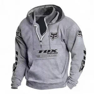 Dirt Bike Apparel Casual Stand Up Collar Hoodie CAR481 - Light Grey