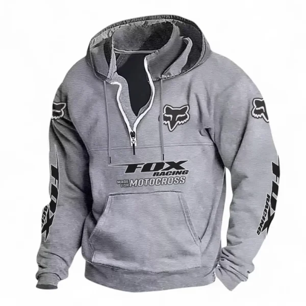 Dirt Bike Apparel Casual Stand Up Collar Hoodie CAR481 - Light Grey
