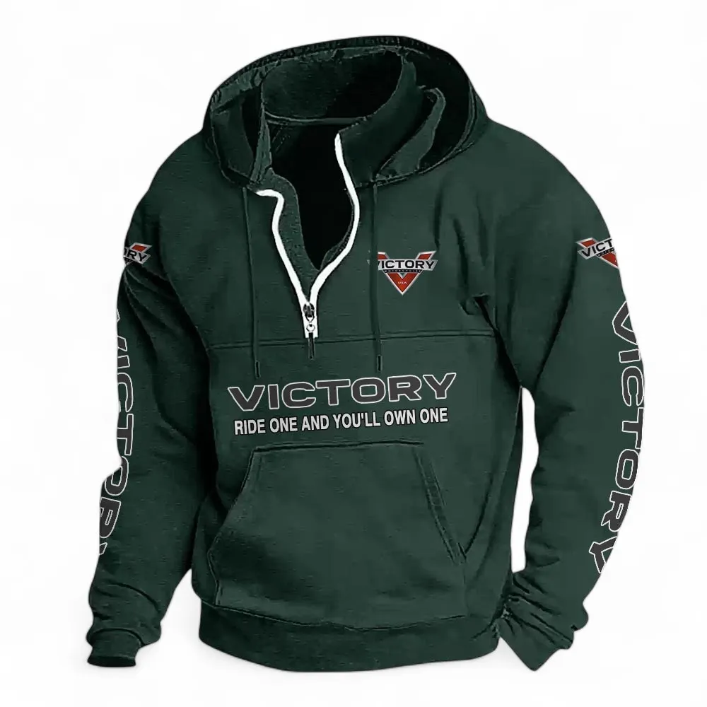 American V-Twin Casual Stand Up Collar Hoodie CAR481 - Dark Green
