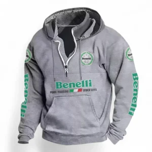 Street Motorcycle Casual Stand Up Collar Hoodie CAR481 - Light Grey