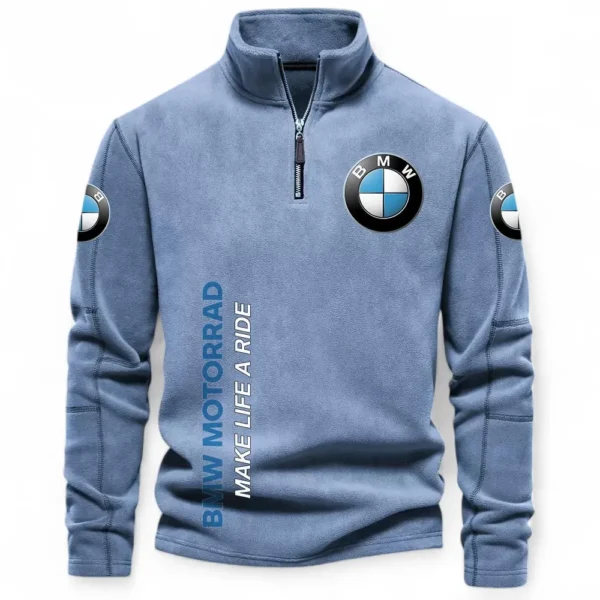 Street Motorcycle Half Zip Stand Up Collar Hoodie CAR484 - Light Blue