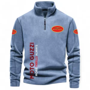 Historic Motorcycle Half Zip Stand Up Collar Hoodie CAR484 - Light Blue
