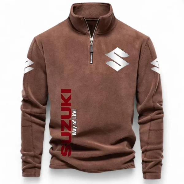 City-Friendly Auto Half Zip Stand Up Collar Hoodie CAR484 - Brown