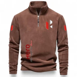 Affordable Motorbike Half Zip Stand Up Collar Hoodie CAR484 - Brown