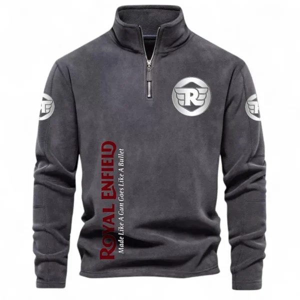 Vintage Two-Wheeler Half Zip Stand Up Collar Hoodie CAR484 - Dark Gray
