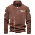 British-Style Motorcycle Half Zip Stand Up Collar Hoodie CAR484 - Brown