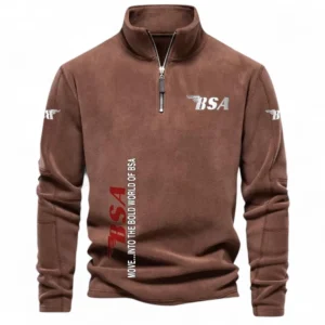 British-Style Motorcycle Half Zip Stand Up Collar Hoodie CAR484 - Brown