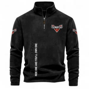 Heavyweight Motorcycle Half Zip Stand Up Collar Hoodie CAR484 - Black