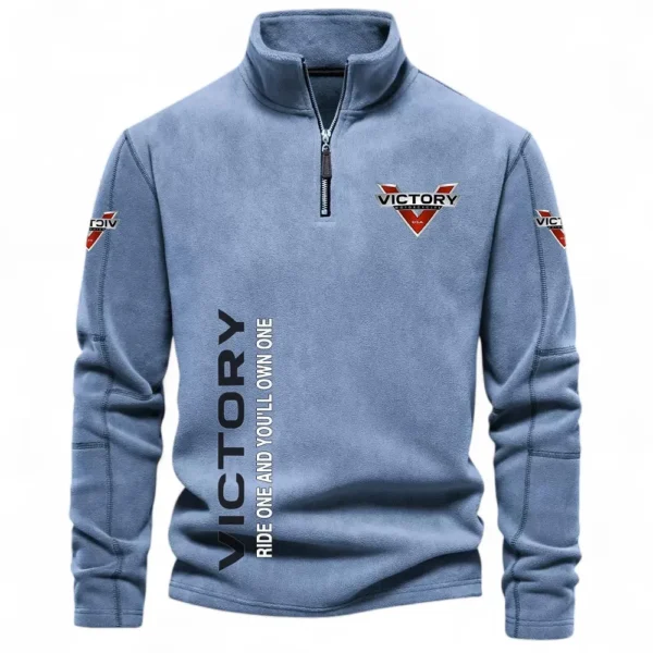 Classic Motorcycle Half Zip Stand Up Collar Hoodie CAR484 - Light Blue