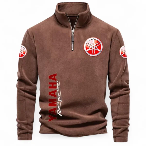 Road Motorcycle Half Zip Stand Up Collar Hoodie CAR484 - Brown