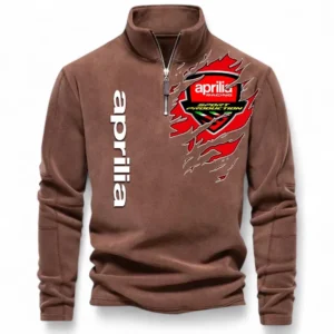 Italian Motorcycle Half Zip Stand Up Collar Hoodie CAR485 - Brown