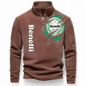 Naked Motorcycle Half Zip Stand Up Collar Hoodie CAR485 - Brown