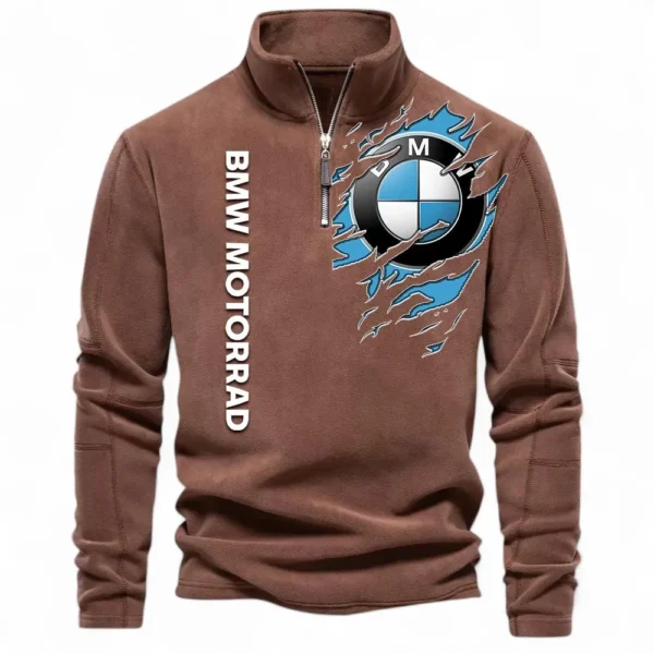 Touring Bike Half Zip Stand Up Collar Hoodie CAR485 - Brown