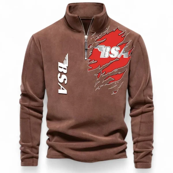 Vintage Bike Half Zip Stand Up Collar Hoodie CAR485 - Brown