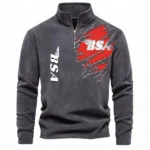 Retro Motorbike Half Zip Stand Up Collar Hoodie CAR485 - Dark Gray