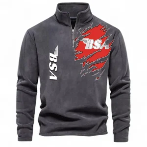 Retro Motorbike Half Zip Stand Up Collar Hoodie CAR485 - Dark Gray