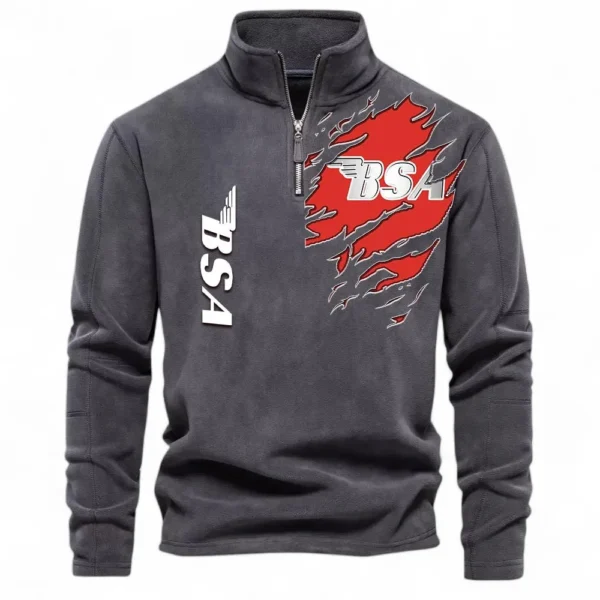 Retro Motorbike Half Zip Stand Up Collar Hoodie CAR485 - Dark Gray