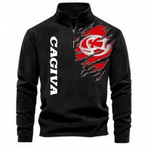 Sporty Motorcycle Half Zip Stand Up Collar Hoodie CAR485 - Black