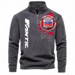 Motocross Motorcycle Half Zip Stand Up Collar Hoodie CAR485 - Dark Gray