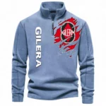 Retro Motorbike Half Zip Stand Up Collar Hoodie CAR485 - Light Blue