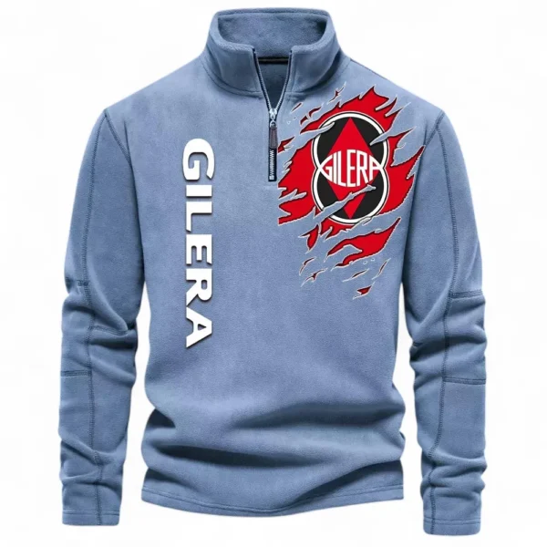 Retro Motorbike Half Zip Stand Up Collar Hoodie CAR485 - Light Blue