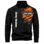 Cruiser Motorcycle Half Zip Stand Up Collar Hoodie CAR485 - Black