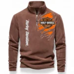 American Motorcycle Half Zip Stand Up Collar Hoodie CAR485 - Brown