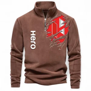 Lightweight Motorcycle Half Zip Stand Up Collar Hoodie CAR485 - Brown