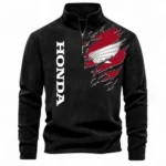 Motorcycle Half Zip Stand Up Collar Hoodie CAR485 - Black