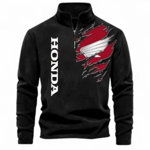Motorcycle Half Zip Stand Up Collar Hoodie CAR485 - Black