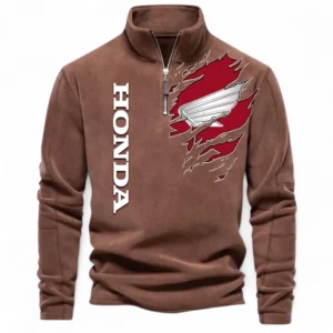 Sport Bike Half Zip Stand Up Collar Hoodie CAR485 - Brown