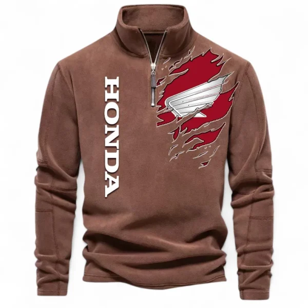 Sport Bike Half Zip Stand Up Collar Hoodie CAR485 - Brown