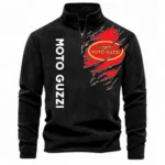 Motorcycle Brand Half Zip Stand Up Collar Hoodie CAR485 - Black