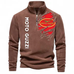 Classic Touring Bike Half Zip Stand Up Collar Hoodie CAR485 - Brown