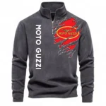 Retro Motorcycle Half Zip Stand Up Collar Hoodie CAR485 - Dark Gray