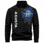 Sport Motorcycle Half Zip Stand Up Collar Hoodie CAR485 - Black