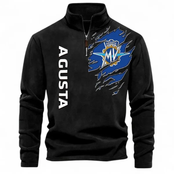 Sport Motorcycle Half Zip Stand Up Collar Hoodie CAR485 - Black
