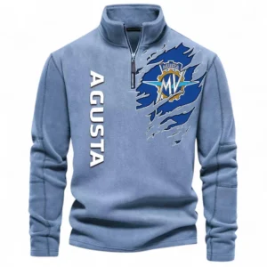Racing Bike Half Zip Stand Up Collar Hoodie CAR485 - Light Blue