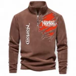 Vintage Two-Wheeler Half Zip Stand Up Collar Hoodie CAR485 - Brown