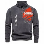 Retro Street Bike Half Zip Stand Up Collar Hoodie CAR485 - Dark Gray