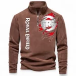 Retro Motorcycle Half Zip Stand Up Collar Hoodie CAR485 - Brown