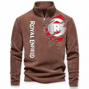 Retro Motorcycle Half Zip Stand Up Collar Hoodie CAR485 - Brown