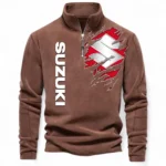 Sporty Hatchback Half Zip Stand Up Collar Hoodie CAR485 - Brown