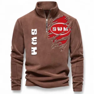 Trail Bike Half Zip Stand Up Collar Hoodie CAR485 - Brown
