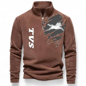 Sporty Two-Wheeler Half Zip Stand Up Collar Hoodie CAR485 - Brown