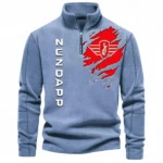 Heritage Motorcycle Half Zip Stand Up Collar Hoodie CAR485 - Light Blue