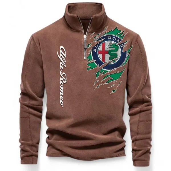 Italian Performance Coupe Half Zip Stand Up Collar Hoodie CAR486 - Brown