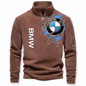 Urban Luxury Auto Half Zip Stand Up Collar Hoodie CAR486 - Brown