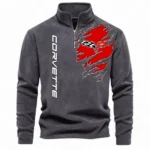 Sleek Sports Coupe Half Zip Stand Up Collar Hoodie CAR486 - Dark Gray