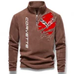 Modern Muscle Car Half Zip Stand Up Collar Hoodie CAR486 - Brown